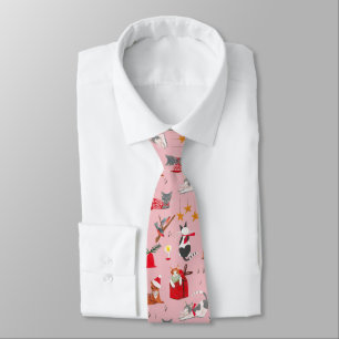 Retro cats pink Christmas Wrapping Paper Neck Tie