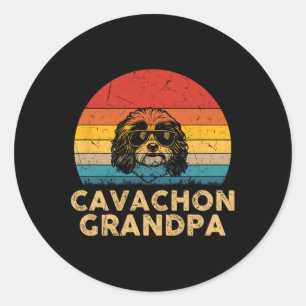 Retro Cavachon Grandpa Dog Lover Paw Dad Fathers D Classic Round Sticker