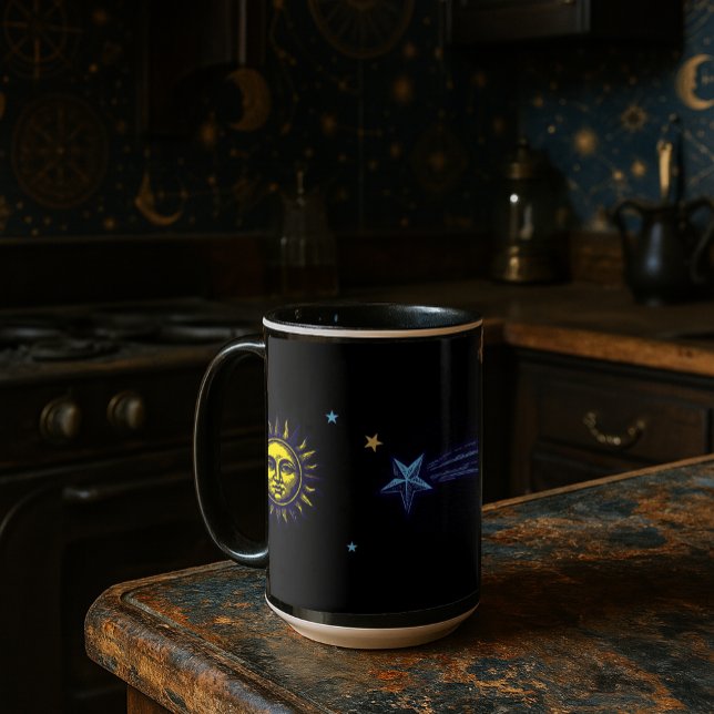 Retro Celestial Art Sun Moon Stars Planet Comet Mug (Creator Uploaded)
