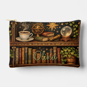 Retro celestial bookshelf book coffee lover accessory pouch