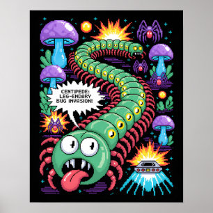 Retro Centipede Arcade Pixel Art Wall Art