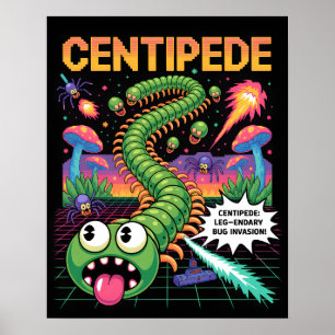 Retro Centipede Arcade Pixel Art Wall Art - Leg-en