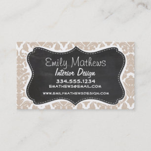 Retro Chalkboard Almond Colour Damask Pattern Business Card