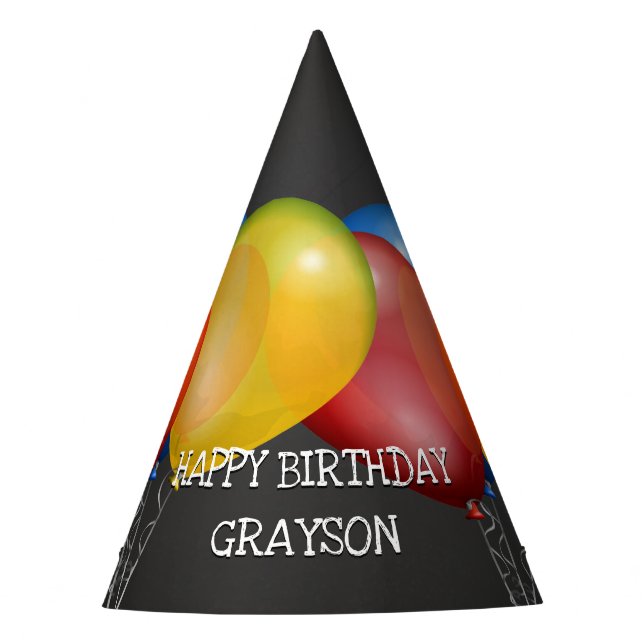 Retro Chalkboard and Balloons Birthday with Name Party Hat (Front)