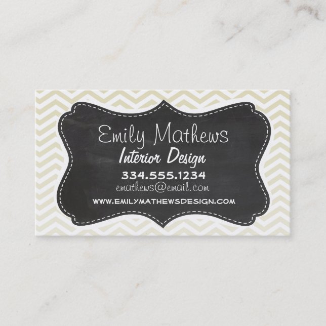 Retro Chalkboard; Beige Chevron; zig zag Business Card (Front)