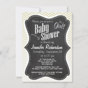 Retro Chalkboard; Beige Chevron; zig zag Invitation