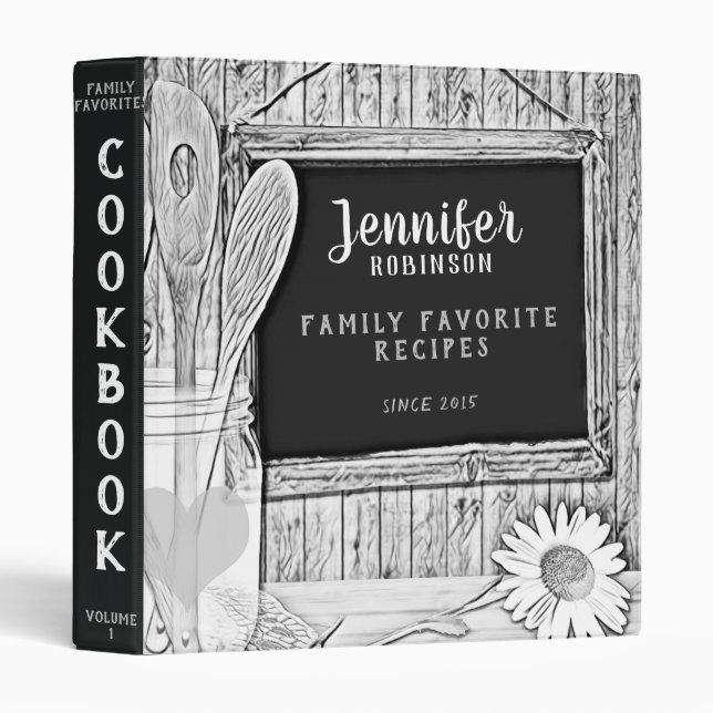 Retro Chalkboard Black and White Cookbook Binder (Front/Spine)