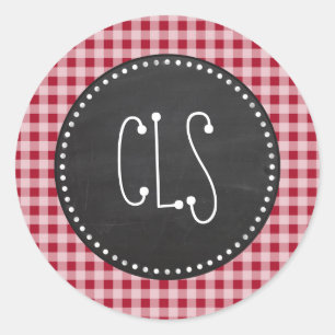 Retro Chalkboard; Carmine Red Gingham; Chequered Classic Round Sticker