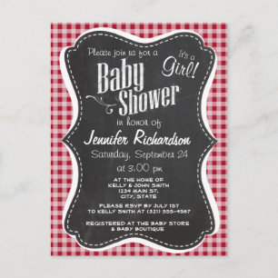 Retro Chalkboard; Carmine Red Gingham; Chequered Invitation Postcard