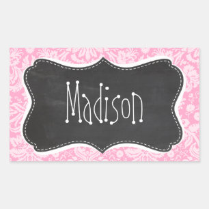 Retro Chalkboard Carnation Pink Damask Pattern Sticker