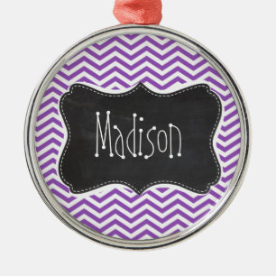 Retro Chalkboard; Deep Lilac Chevron Metal Ornament