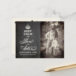 Retro Chalkboard Keep Calm And Save The Date Funny Announcement Postcard