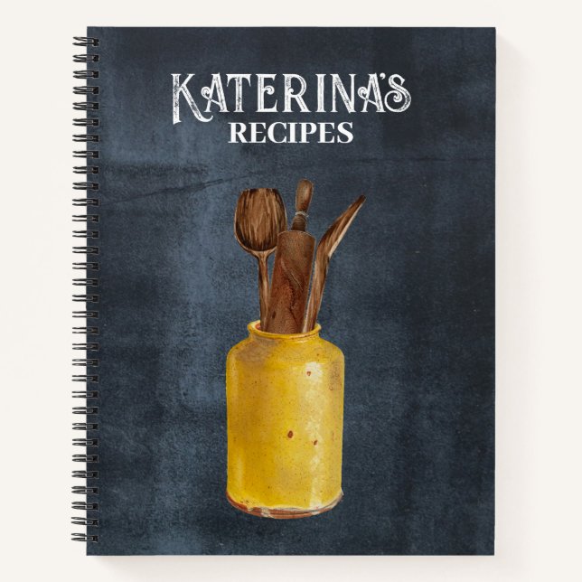 Retro Chalkboard Kitchen Utensils Recipe Notebook (Front)