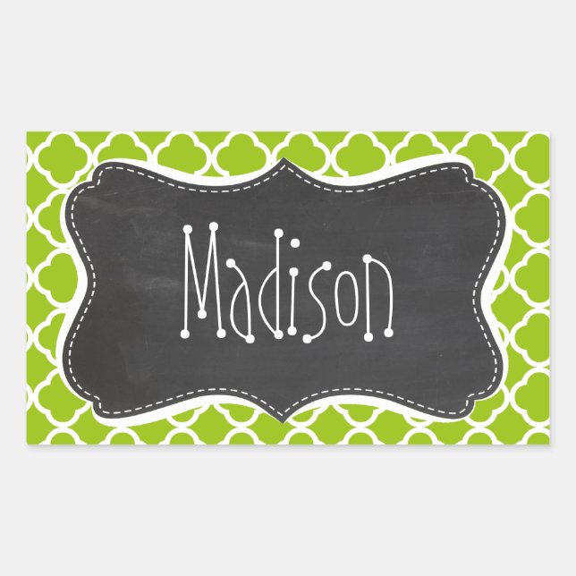 Retro Chalkboard look; Apple Green Quatrefoil Sticker (Front)
