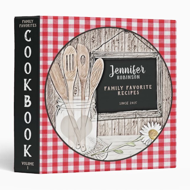 Retro Chalkboard, Mason Jar  and Daisy Red Plaid Binder (Front/Spine)