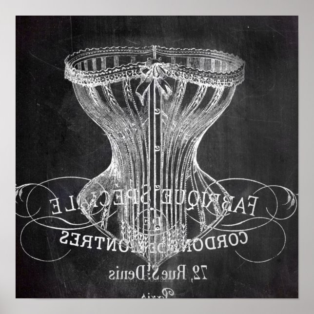 Retro chalkboard scripts victorian lingerie corset poster (Front)