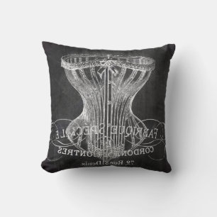 Retro chalkboard scripts victorian lingerie corset throw pillow