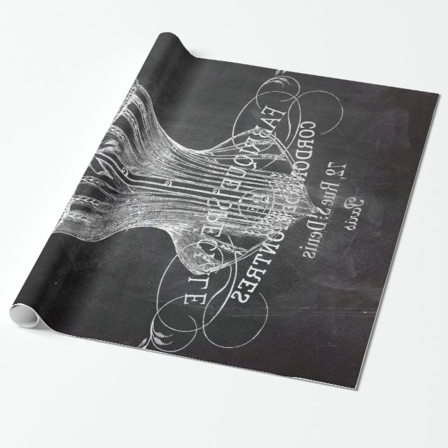 Retro chalkboard scripts victorian lingerie corset wrapping paper (Unrolled)