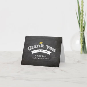 Retro Chalkboard Sketch Photo Graduation Cap Grad Thank You Card