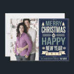 Retro Chalkboard Typography Christmas Photo Holiday Card<br><div class="desc">Rustic retro chalkboard style dark blue background and bright retro typography with custom year number and family name . Add your favourite family photo or pet's or baby's first holiday picture then customize the text. Modern cheerful way to send happy winter holiday greetings to all your friends and loved ones...</div>