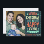 Retro Chalkboard Typography Christmas Photo Holiday Card<br><div class="desc">Rustic retro chalkboard style dark green background and bright retro typography with custom year number and family name . Add your favourite family photo or pet's or baby's first holiday picture... then customize the text. Modern cheerful way to send happy winter holiday greetings to all your friends and loved ones...</div>