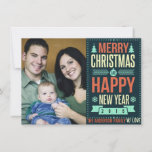 Retro Chalkboard Typography Christmas Photo Holiday Card<br><div class="desc">Rustic retro chalkboard style dark green background and bright retro typography with custom year number and family name . Add your favourite family photo or pet's or baby's first holiday picture... then customize the text. Modern cheerful way to send happy winter holiday greetings to all your friends and loved ones...</div>