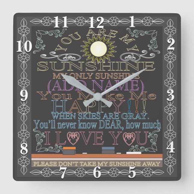 Retro Chalkboard Vous Êtes Mon Sunshine Horloge (Recto)