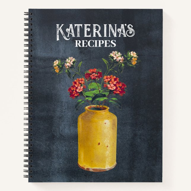Retro Chalkboard Watercolor Wild Flowers Recipe Notebook (Front)