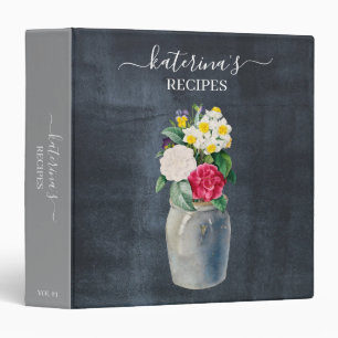 Retro Chalkboard Watercolor Wildflowers Recipe Binder