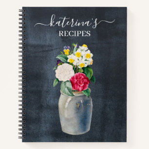 Retro Chalkboard Watercolor Wildflowers Recipe Notebook