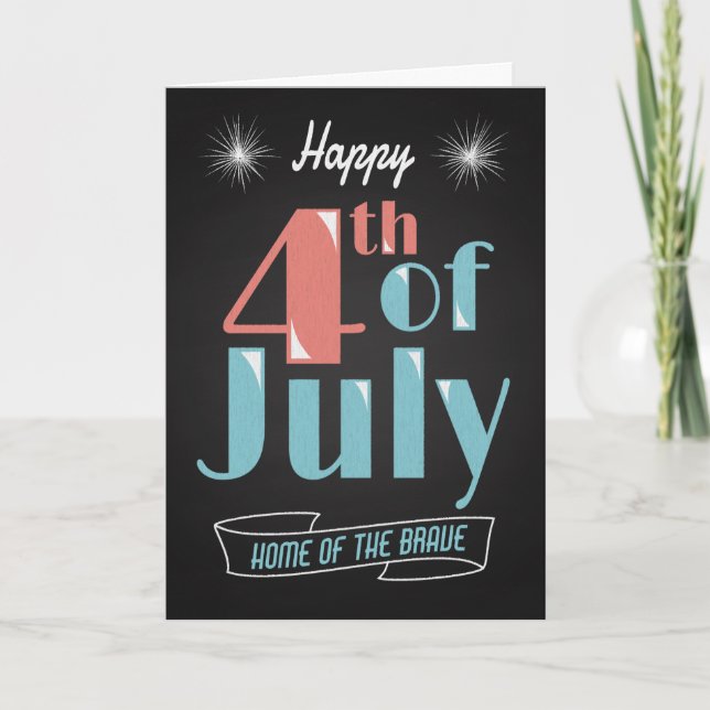 Retro Chalkboard with Fireworks for 4th of July Card (Front)