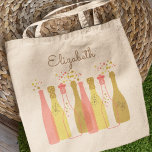 Retro Champagne Bottles Personalized Retro 1960s  Tote Bag<br><div class="desc">These cute champagne bottles conjure up the spirit of the 1950s and '60s -- the Atomic Age, the Space Age. This pink and gold lighthearted bag would be great for a wine lover, BFF, bridesmaid, aunt, niece, or anyone else you love and with whom you share good times. Personalize these...</div>