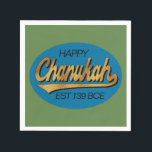 Retro Chanukkah 139 BCE Funny Blue N Green Design Napkin<br><div class="desc">Retro "Happy Chanukah EST 139 BCE, " funny blue and green design, paper, modern napkins. Happy Chanukah/Hanukkah! Personalize by deleting text "Happy" and "EST 139 BC" and adding your own. Use your favourite font style, colour, and size. All elements can be edited: delete, move, resize, rotate, etc. Blue oval shape...</div>