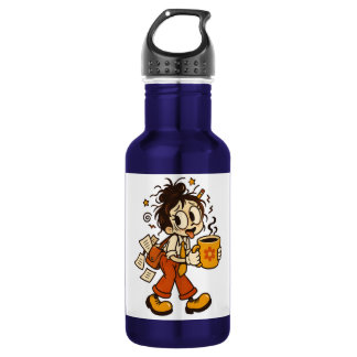 Retro Chaotic Office Girl with Coffee Sticker 532 Ml Water Bottle