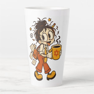 Retro Chaotic Office Girl with Coffee Sticker Latte Mug