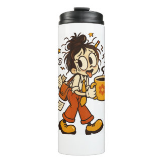 Retro Chaotic Office Girl with Coffee Sticker Thermal Tumbler