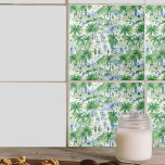 Retro Charleston Summer Pattern | Monogram Tile<br><div class="desc">Design features an allover pattern of a retro Charleston scene in trendy watercolor design style, with your name or choice of personalization. These rich and natural hues blend seamlessly to create an atmosphere of rustic elegance and vibrant charm. Get some vintage styled, modern accent tiles for your next home renovation!...</div>