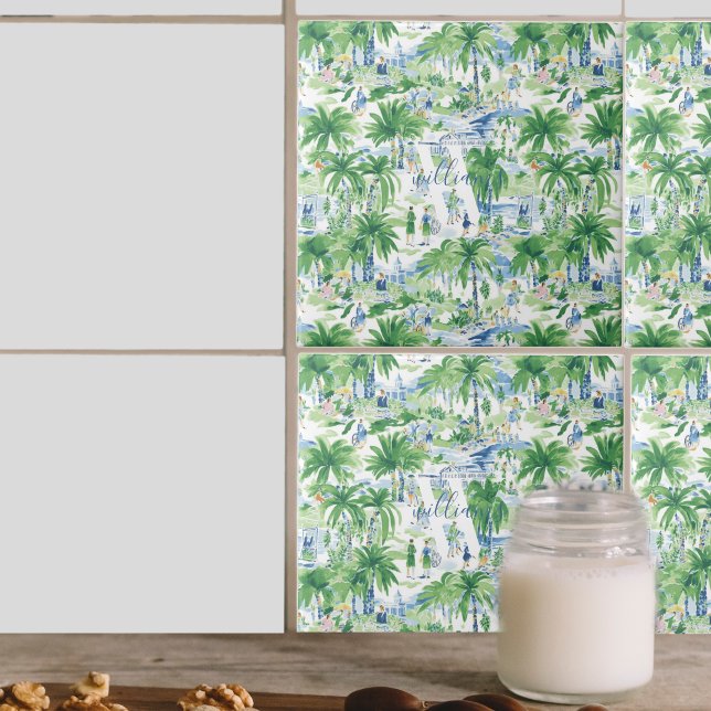 Retro Charleston Summer Pattern | Monogram Tile (Creator Uploaded)