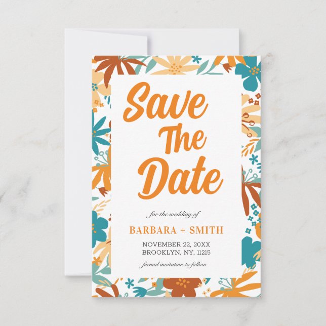 Retro Charm Abstract Bright Bold Wildflower  Save The Date (Front)