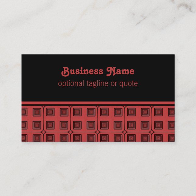 Retro Charm Squares Business Card, Red Business Card (Front)