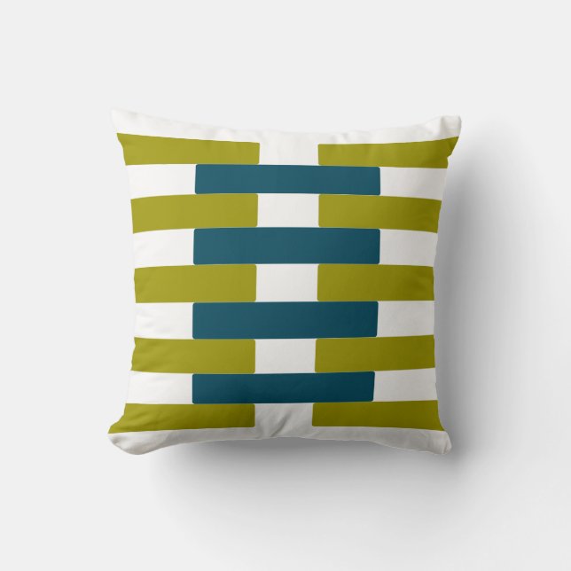 Retro Chartreuse & Aqua Bar Graphic Throw Pillow (Front)