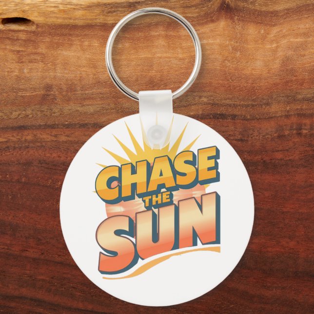 Retro "Chase the Sun" Summer Quote Keychain (Front)