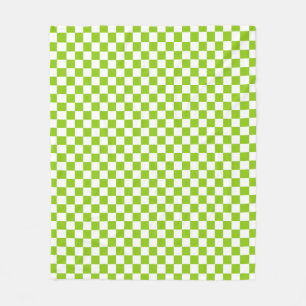 Retro Check Checkerboard Pattern in Lime Green Fleece Blanket