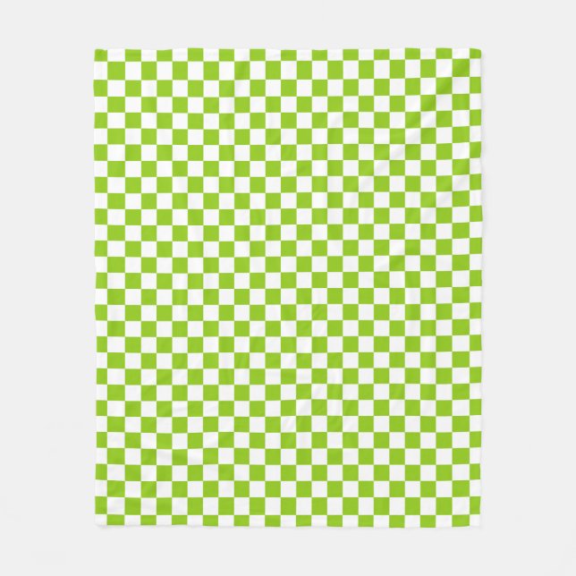 Retro Check Checkerboard Pattern in Lime Green Fleece Blanket (Front)