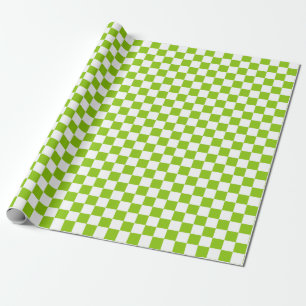 Retro Check Checkerboard Pattern in Lime Green  Wrapping Paper
