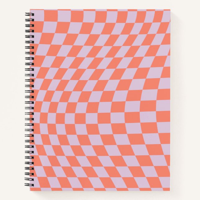 Retro Check Pattern Lilac And Orange Chequerboard Notebook (Front)