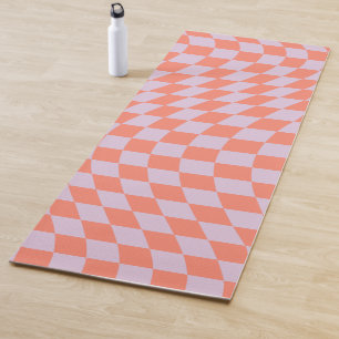 Retro Check Pattern Lilac And Orange Chequerboard Yoga Mat