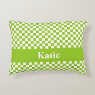 Retro Check Personalized Pattern in Lime Green Accent Pillow