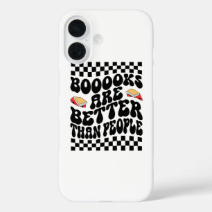 Retro Checkerboard "Books Are Better" Graphic iPhone 16 Case