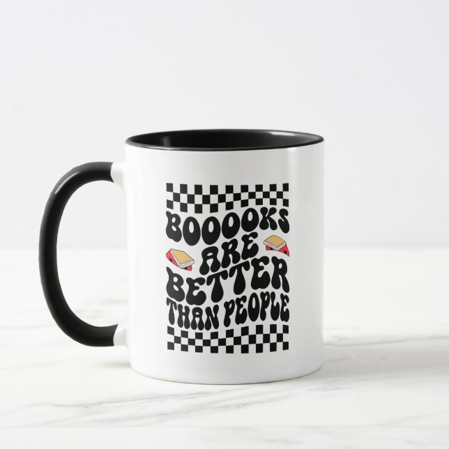 Retro Checkerboard "Books Are Better" Graphic Mug (Left)